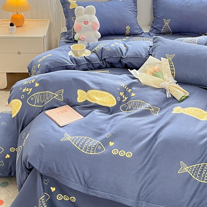 91家纺网 家纺一手货源 找家纺 简冠家纺 2025新款植物羊绒磨毛四件套 游鱼