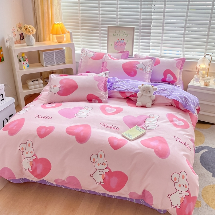 91家纺网 家纺一手货源 找家纺 简冠家纺 2025新款植物羊绒磨毛四件套 奶油兔-粉