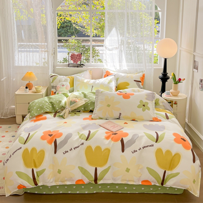 91家纺网 家纺一手货源 找家纺 简冠家纺 2025新款植物羊绒磨毛四件套 阳光花蕊