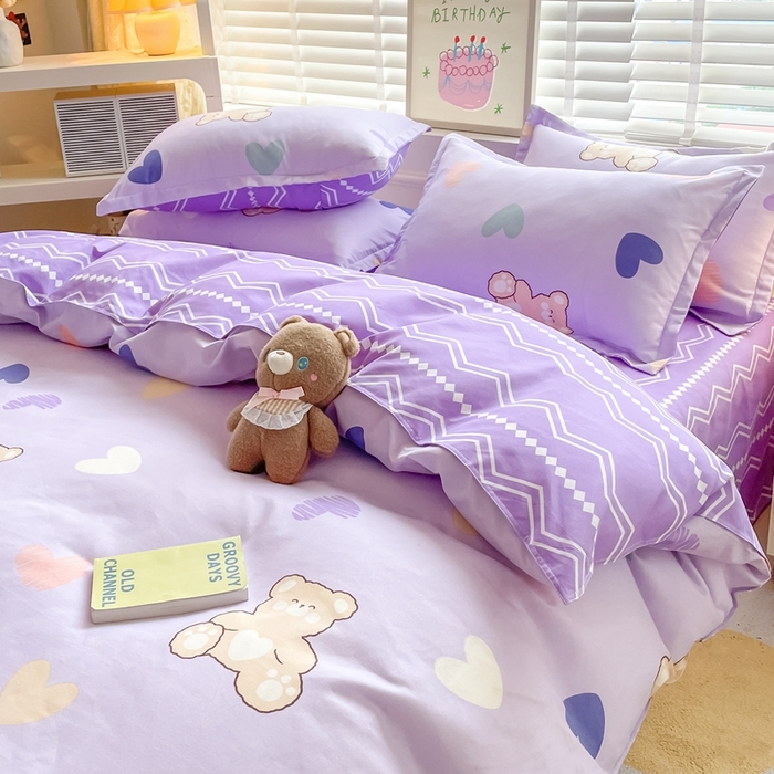 91家纺网 家纺一手货源 找家纺 简冠家纺 2025新款植物羊绒磨毛四件套 绅士熊-紫