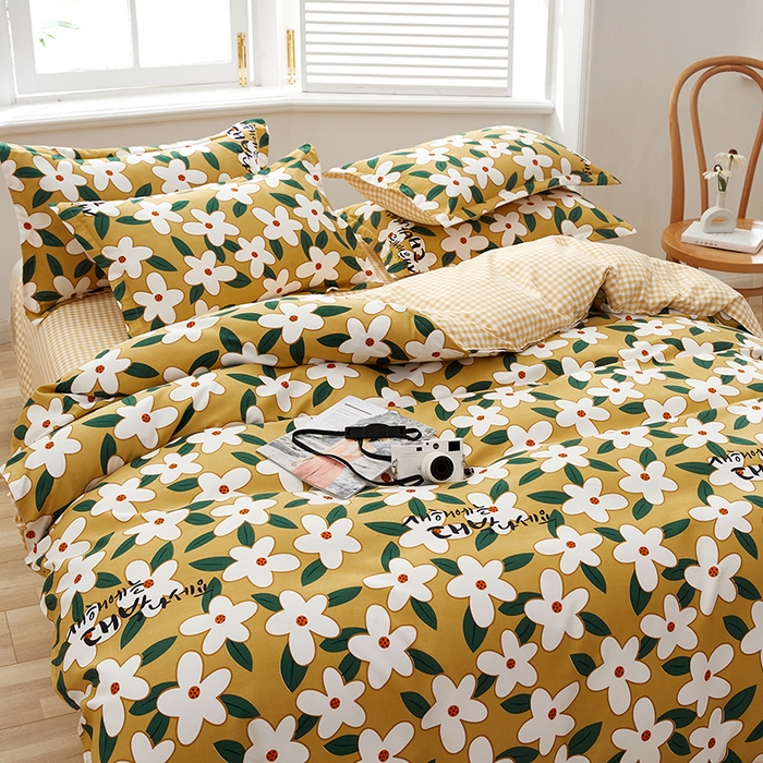 91家纺网 家纺一手货源 找家纺 简冠家纺 2025新款植物羊绒磨毛四件套 恋夏 黄