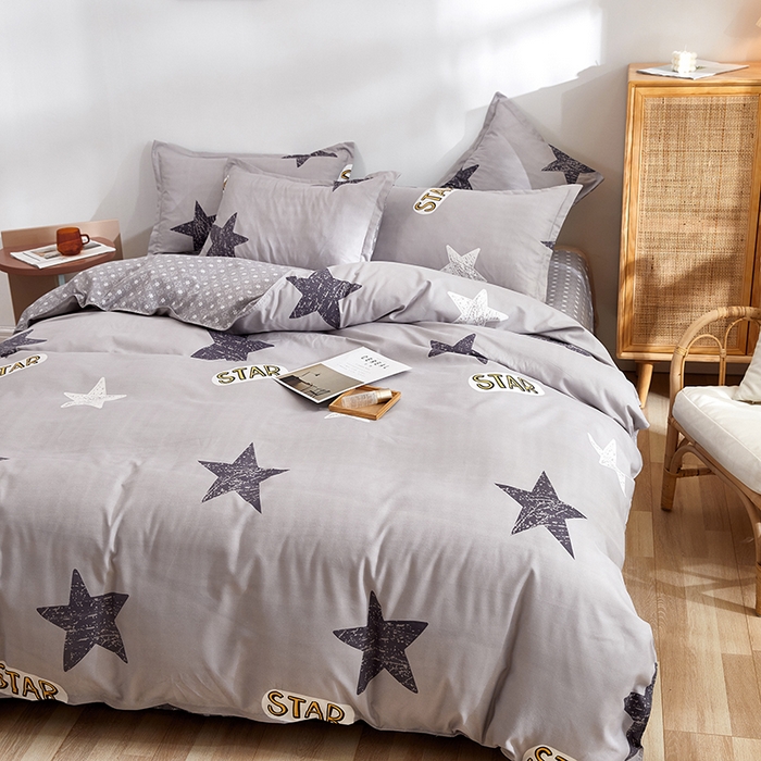 91家纺网 家纺一手货源 找家纺 简冠家纺 2025新款植物羊绒磨毛四件套 STAR星-灰