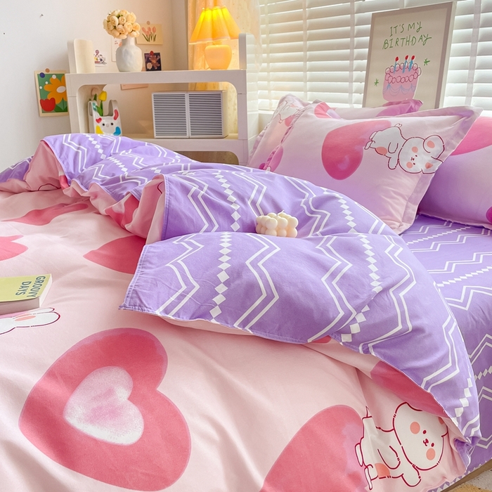 91家纺网 家纺一手货源 找家纺 简冠家纺 2025新款植物羊绒磨毛四件套 奶油兔-粉