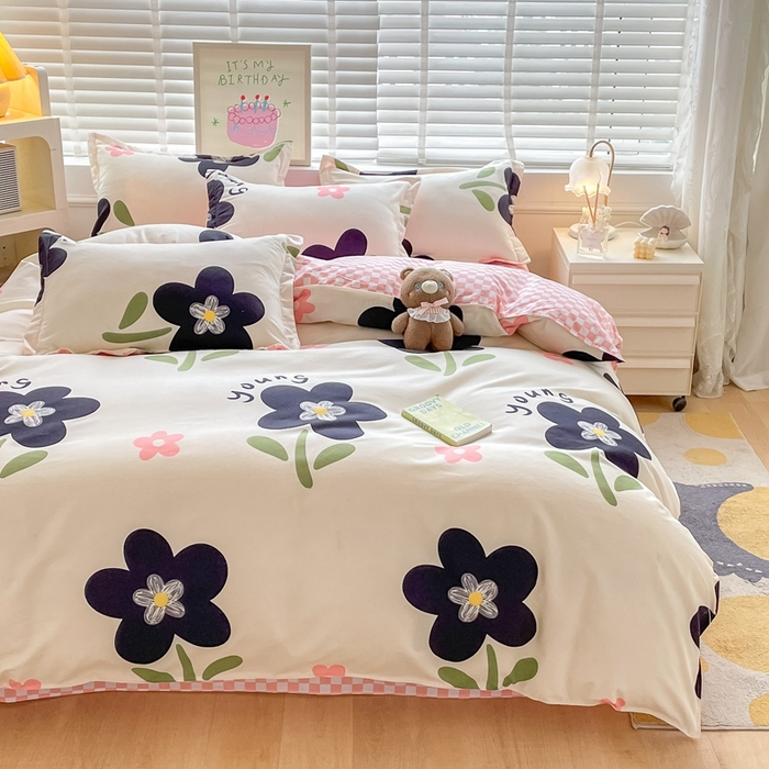 91家纺网 家纺一手货源 找家纺 简冠家纺 2025新款植物羊绒磨毛四件套 温婉花语-粉