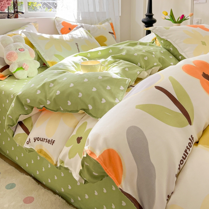 91家纺网 家纺一手货源 找家纺 简冠家纺 2025新款植物羊绒磨毛四件套 阳光花蕊