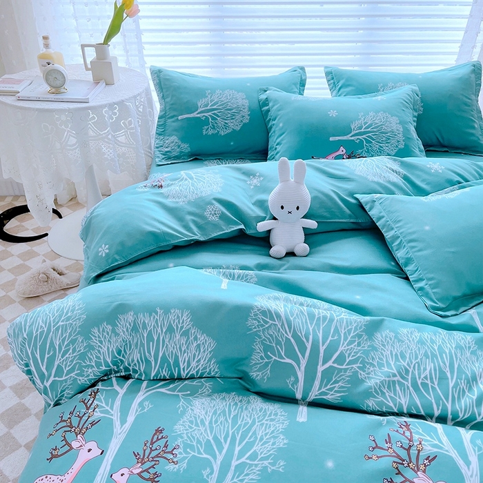 91家纺网 家纺一手货源 找家纺 简冠家纺 2025新款植物羊绒磨毛四件套 鹿林