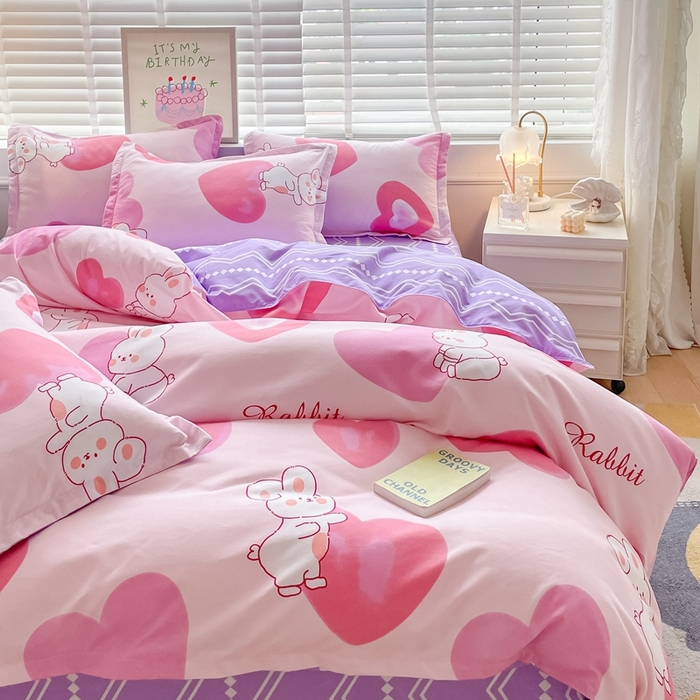 91家纺网 家纺一手货源 找家纺 简冠家纺 2025新款植物羊绒磨毛四件套 奶油兔-粉