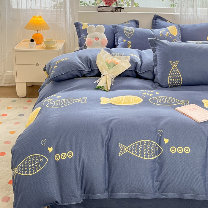 91家纺网 家纺一手货源 找家纺 简冠家纺 2025新款植物羊绒磨毛四件套 游鱼