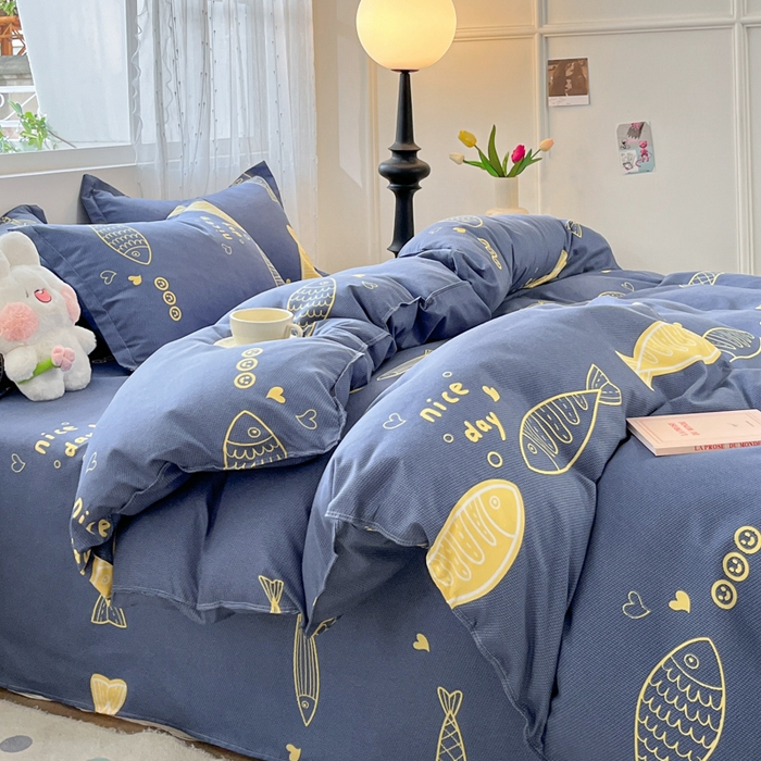 91家纺网 家纺一手货源 找家纺 简冠家纺 2025新款植物羊绒磨毛四件套 游鱼