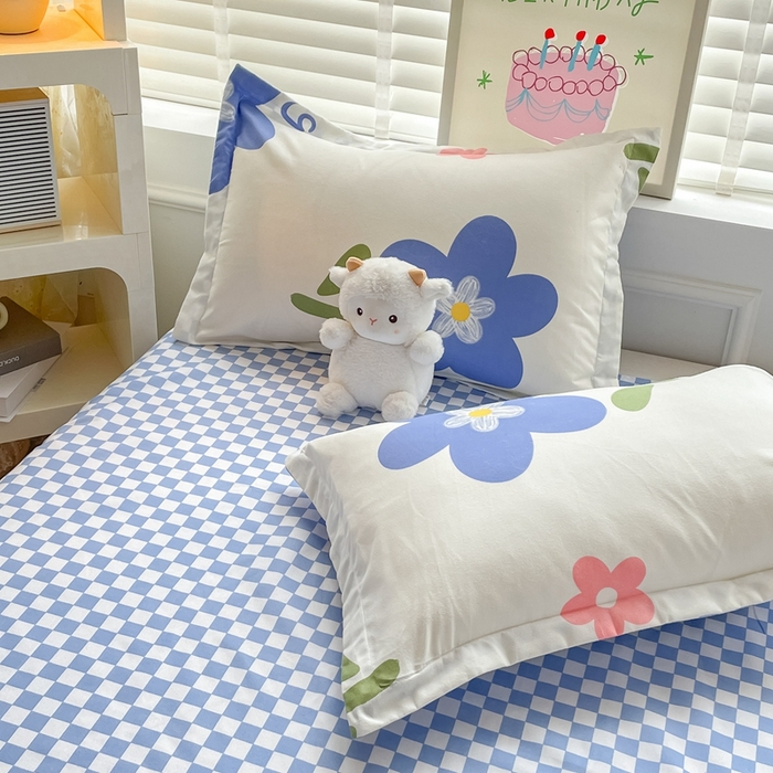 91家纺网 家纺一手货源 找家纺 简冠家纺 2025新款植物羊绒磨毛四件套 温婉花语-蓝