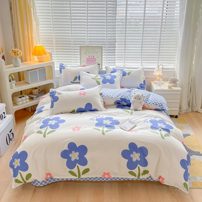 91家纺网 家纺一手货源 找家纺 简冠家纺 2025新款植物羊绒磨毛四件套 温婉花语-蓝