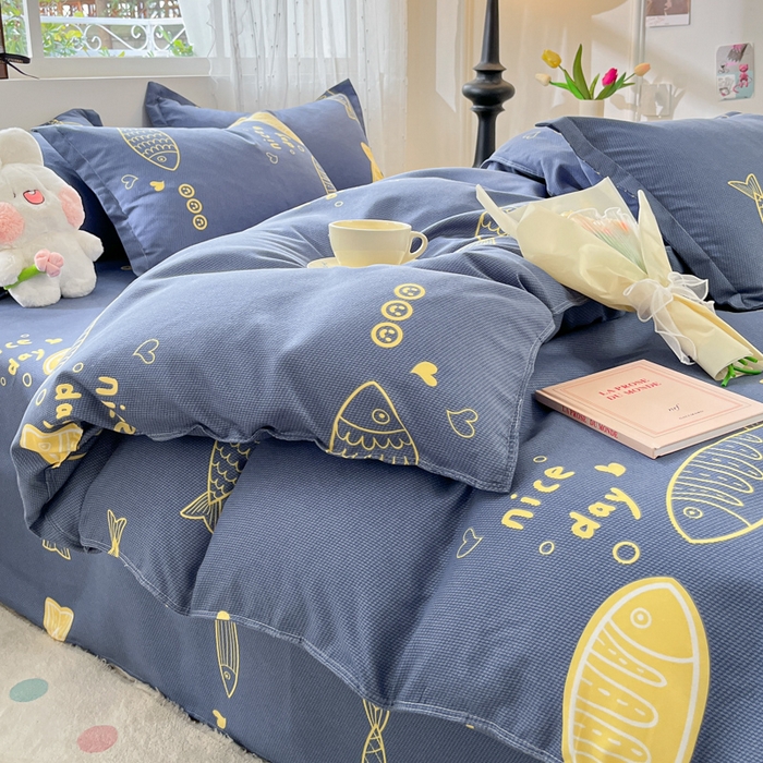 91家纺网 家纺一手货源 找家纺 简冠家纺 2025新款植物羊绒磨毛四件套 游鱼