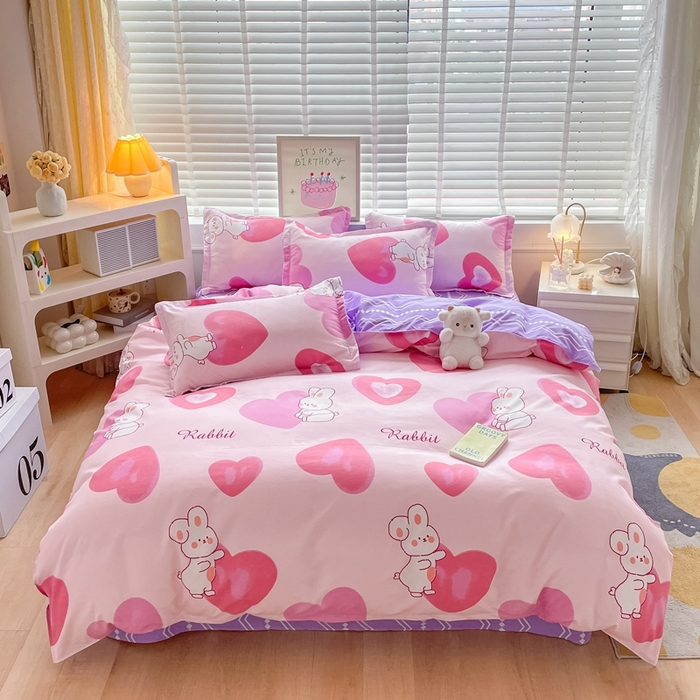 91家纺网 家纺一手货源 找家纺 简冠家纺 2025新款植物羊绒磨毛四件套 奶油兔-粉