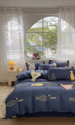 91家纺网 家纺一手货源 找家纺 简冠家纺 2025新款植物羊绒磨毛四件套 游鱼