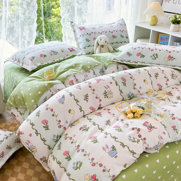 91家纺网 家纺一手货源 找家纺 简冠家纺 2025新款植物羊绒磨毛四件套 林间小兔叽