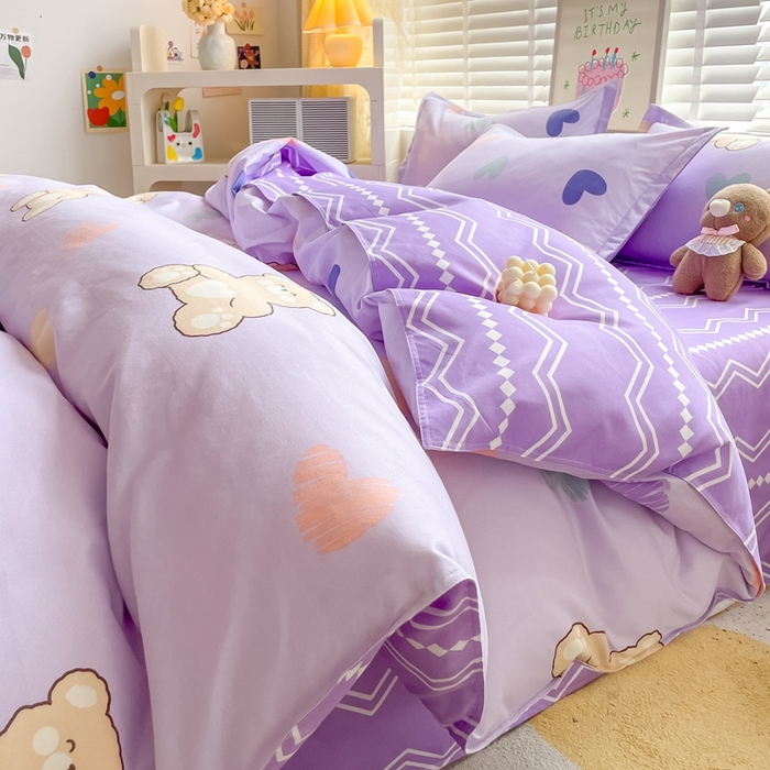 91家纺网 家纺一手货源 找家纺 简冠家纺 2025新款植物羊绒磨毛四件套 绅士熊-紫