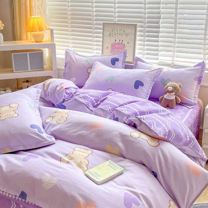 91家纺网 家纺一手货源 找家纺 简冠家纺 2025新款植物羊绒磨毛四件套 绅士熊-紫