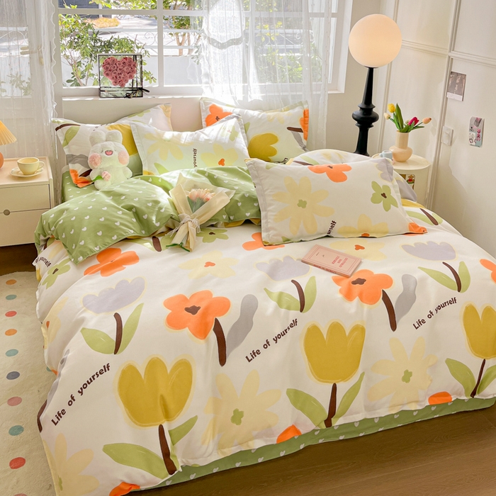 91家纺网 家纺一手货源 找家纺 简冠家纺 2025新款植物羊绒磨毛四件套 阳光花蕊