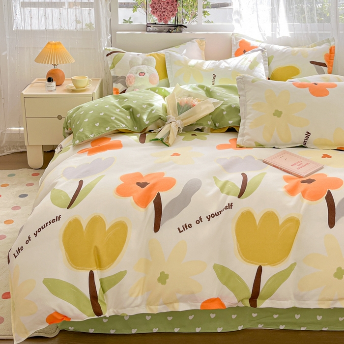 91家纺网 家纺一手货源 找家纺 简冠家纺 2025新款植物羊绒磨毛四件套 阳光花蕊