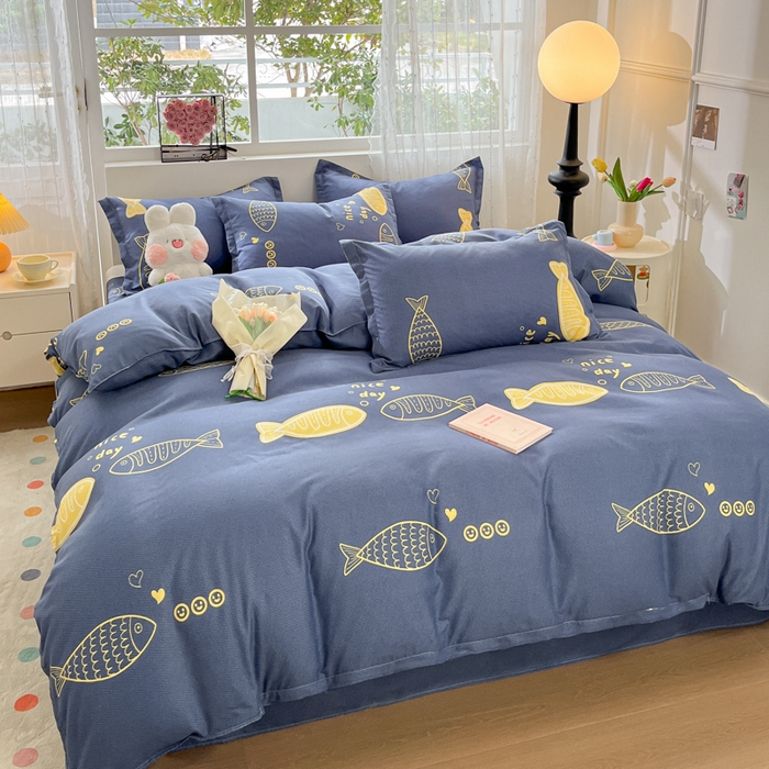 91家纺网 家纺一手货源 找家纺 简冠家纺 2025新款植物羊绒磨毛四件套 游鱼