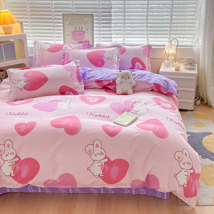 91家纺网 家纺一手货源 找家纺 简冠家纺 2025新款植物羊绒磨毛四件套 奶油兔-粉