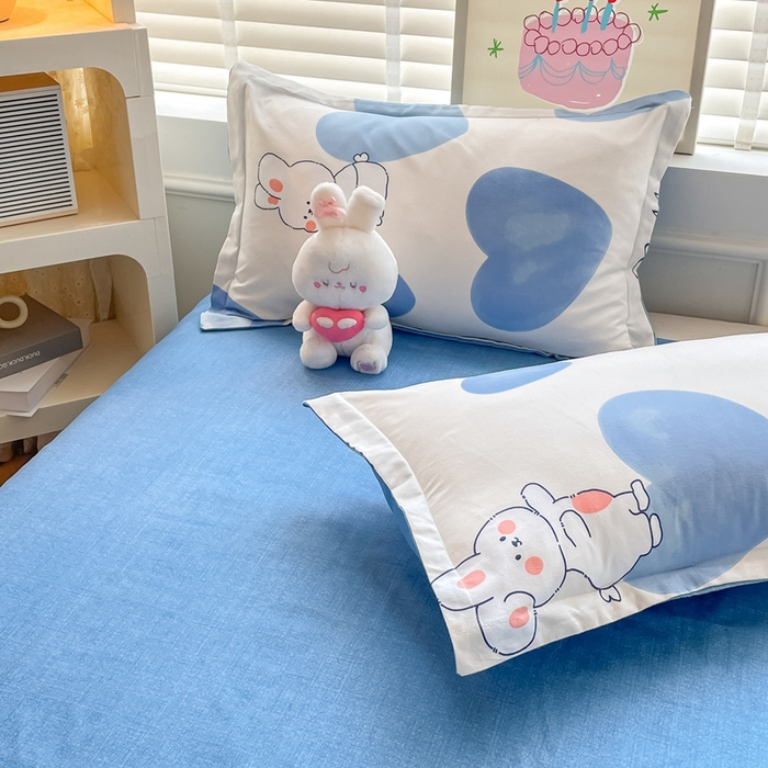 91家纺网 家纺一手货源 找家纺 简冠家纺 2025新款植物羊绒磨毛四件套 奶油兔-蓝