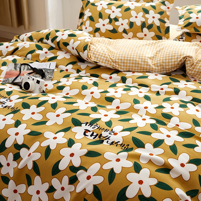 91家纺网 家纺一手货源 找家纺 简冠家纺 2025新款植物羊绒磨毛四件套 恋夏 黄