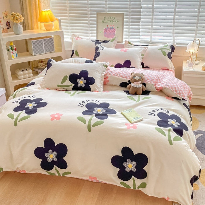 91家纺网 家纺一手货源 找家纺 简冠家纺 2025新款植物羊绒磨毛四件套 温婉花语-粉