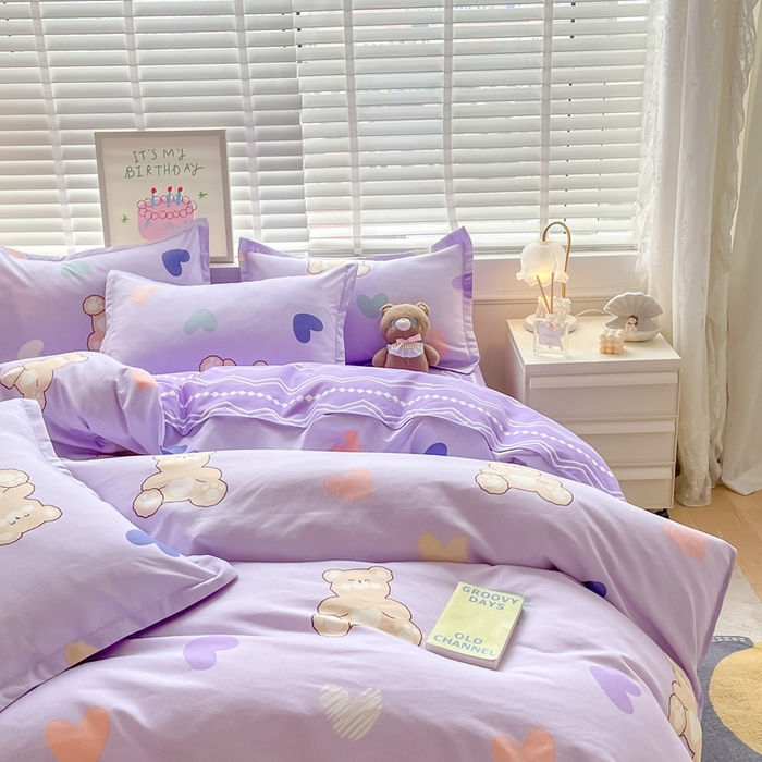 91家纺网 家纺一手货源 找家纺 简冠家纺 2025新款植物羊绒磨毛四件套 绅士熊-紫