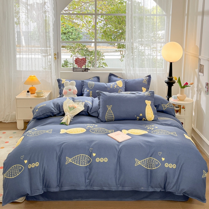 91家纺网 家纺一手货源 找家纺 简冠家纺 2025新款植物羊绒磨毛四件套 游鱼