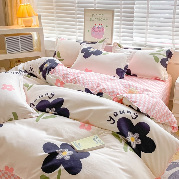 91家纺网 家纺一手货源 找家纺 简冠家纺 2025新款植物羊绒磨毛四件套 温婉花语-粉