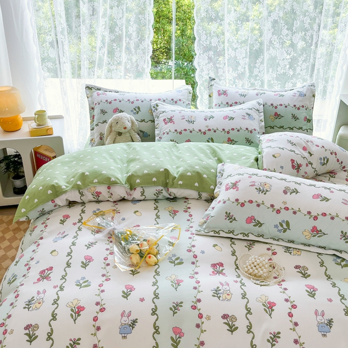 91家纺网 家纺一手货源 找家纺 简冠家纺 2025新款植物羊绒磨毛四件套 林间小兔叽