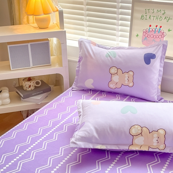 91家纺网 家纺一手货源 找家纺 简冠家纺 2025新款植物羊绒磨毛四件套 绅士熊-紫