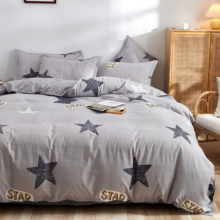 91家纺网 家纺一手货源 找家纺 简冠家纺 2025新款植物羊绒磨毛四件套 STAR星-灰