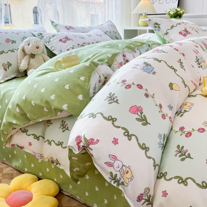 91家纺网 家纺一手货源 找家纺 简冠家纺 2025新款植物羊绒磨毛四件套 林间小兔叽