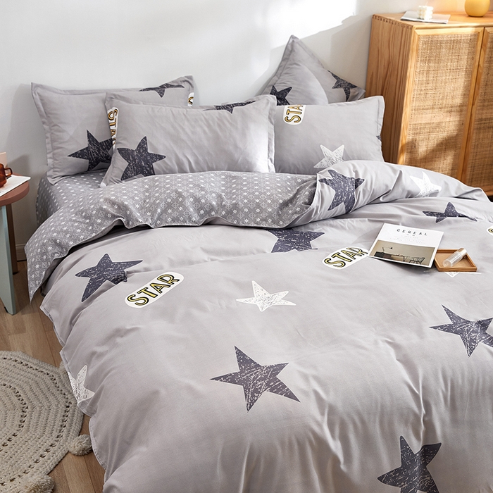 91家纺网 家纺一手货源 找家纺 简冠家纺 2025新款植物羊绒磨毛四件套 STAR星-灰