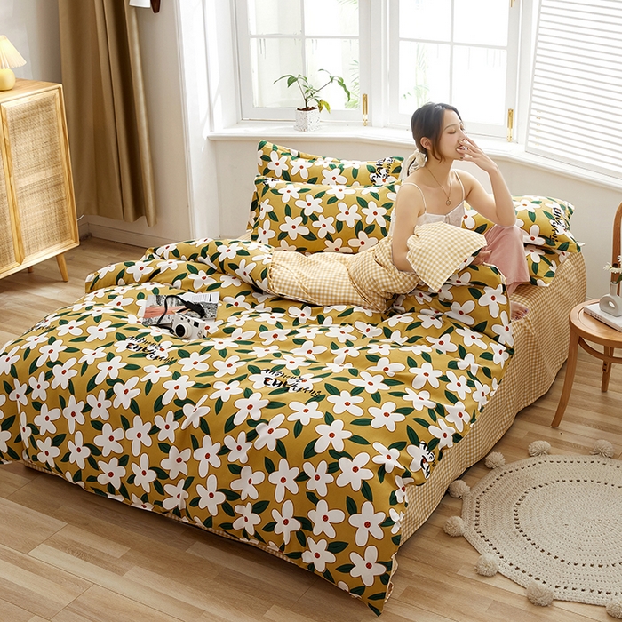 91家纺网 家纺一手货源 找家纺 简冠家纺 2025新款植物羊绒磨毛四件套 恋夏 黄