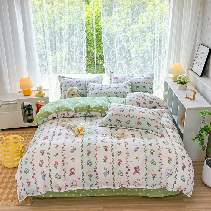 91家纺网 家纺一手货源 找家纺 简冠家纺 2025新款植物羊绒磨毛四件套 林间小兔叽