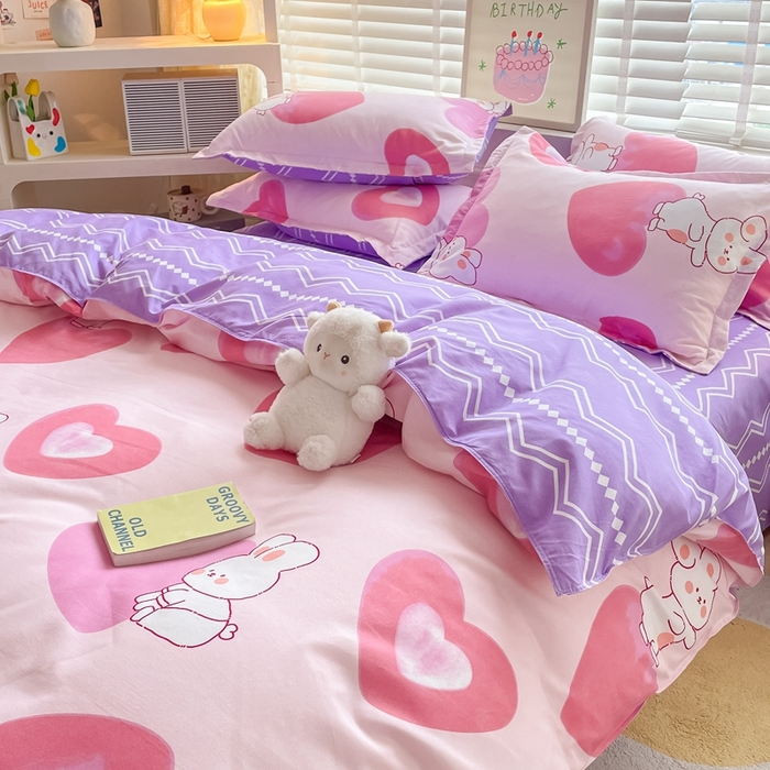 91家纺网 家纺一手货源 找家纺 简冠家纺 2025新款植物羊绒磨毛四件套 奶油兔-粉