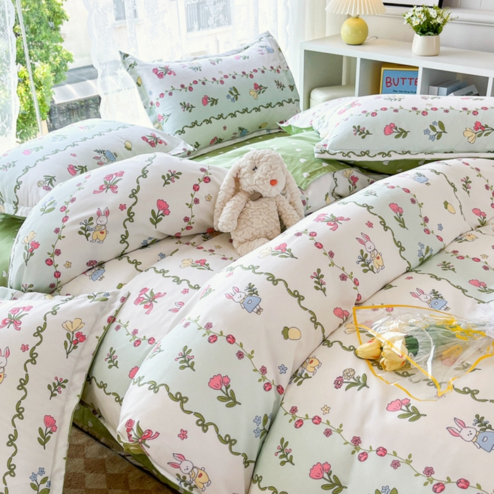 91家纺网 家纺一手货源 找家纺 简冠家纺 2025新款植物羊绒磨毛四件套 林间小兔叽