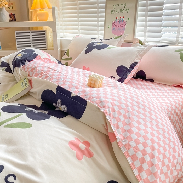 91家纺网 家纺一手货源 找家纺 简冠家纺 2025新款植物羊绒磨毛四件套 温婉花语-粉