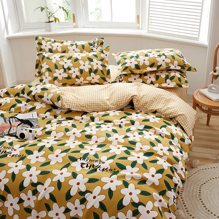 91家纺网 家纺一手货源 找家纺 简冠家纺 2025新款植物羊绒磨毛四件套 恋夏 黄