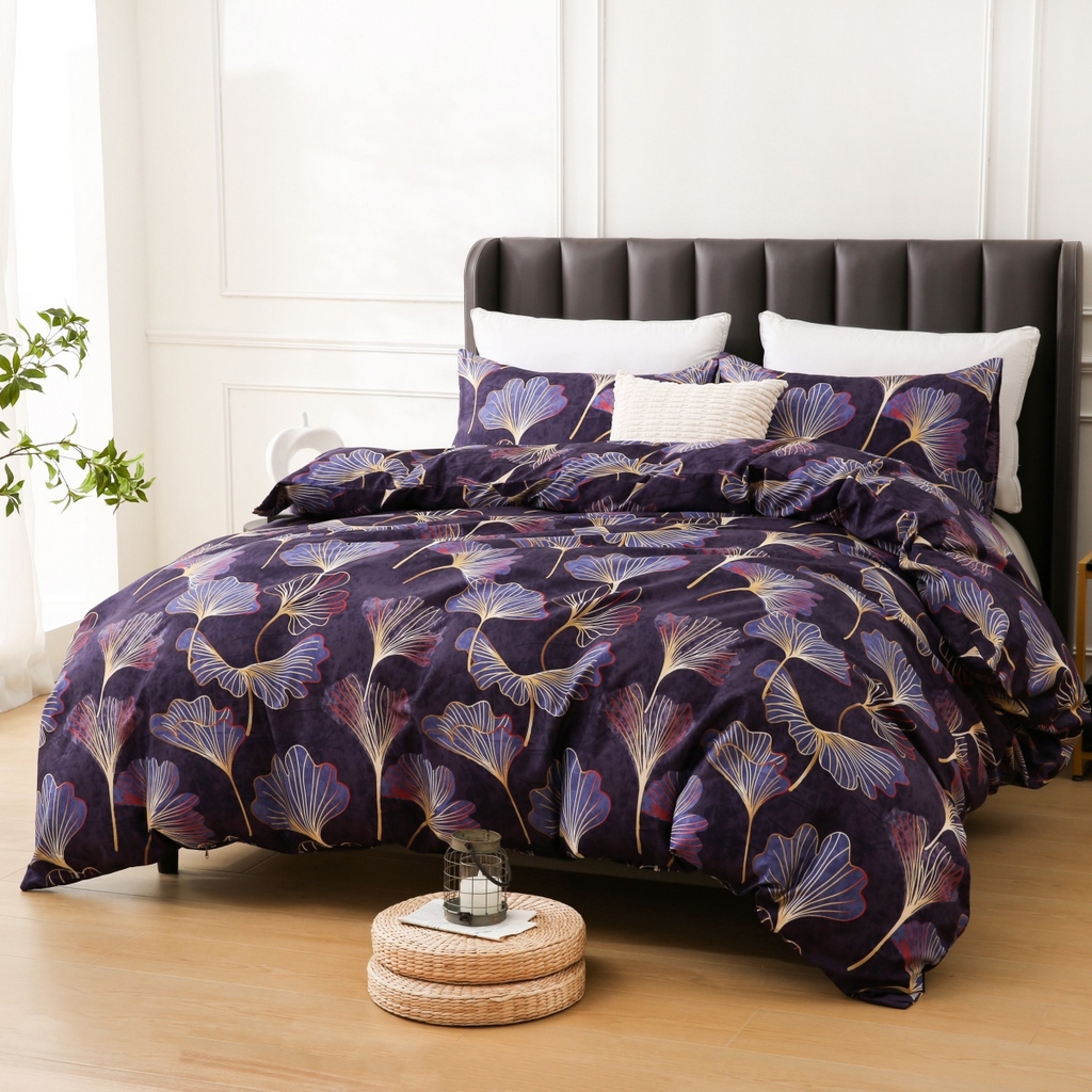 91家纺网 家纺一手货源 找家纺 子不语家纺2025新款跨境外贸 大版印花三件套亚马逊Temu速卖 通Shein沃尔玛专供 85杏叶