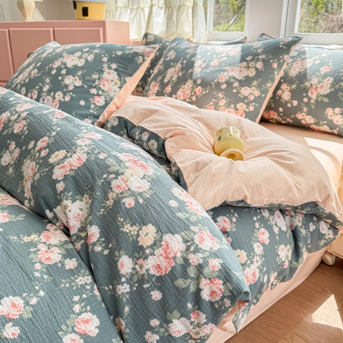 91家纺网 家纺一手货源 找家纺 （总）艾特你 高克重云感木棉皱皱针织双层纱四件套学生宿舍三件套