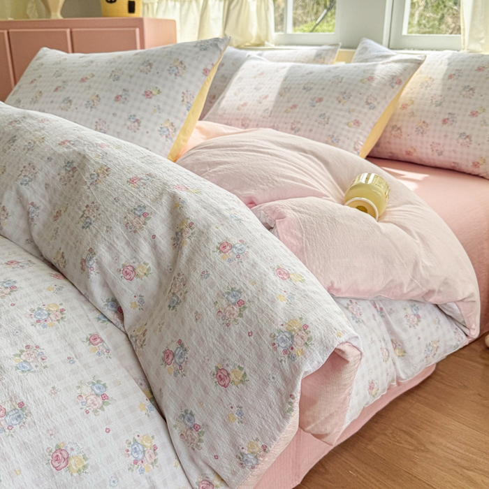 91家纺网 家纺一手货源 找家纺 （总）艾特你 高克重云感木棉皱皱针织双层纱四件套学生宿舍三件套