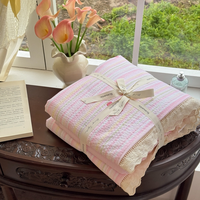 91家纺网 家纺一手货源 找家纺 艾特你 2025新款直播新款云感双层纱镂空花边四件套 花边款-蝴蝶结