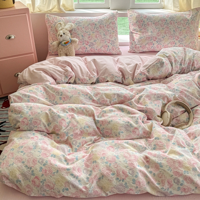 91家纺网 家纺一手货源 找家纺 艾特你 2025新款云感针织双层纱四件套 晚香玉