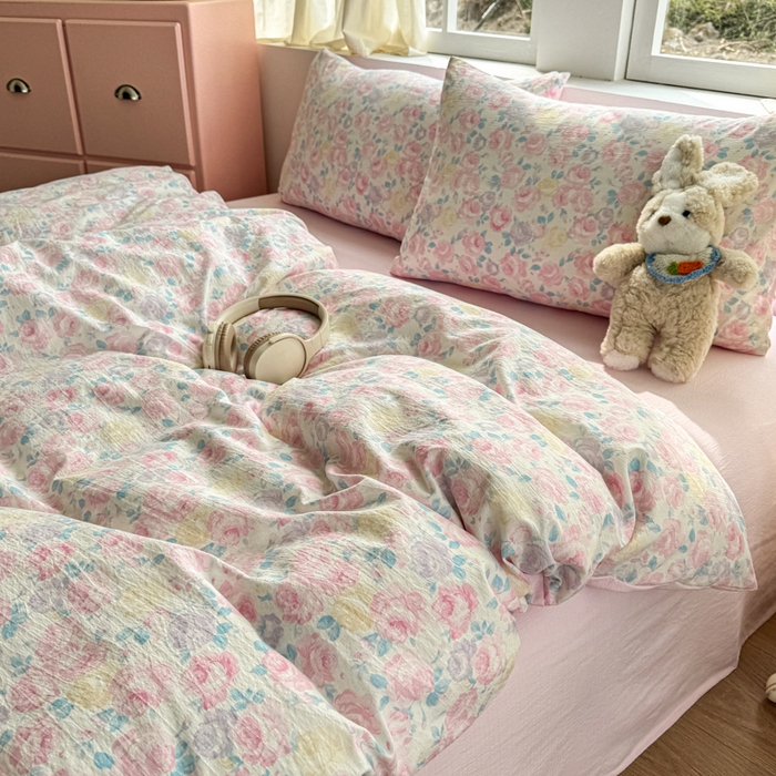 91家纺网 家纺一手货源 找家纺 艾特你 2025新款云感针织双层纱四件套 晚香玉