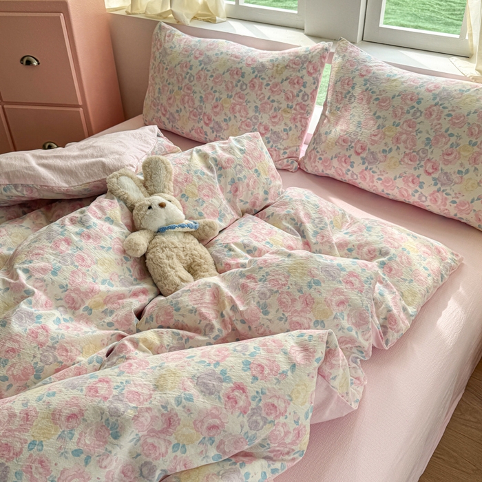 91家纺网 家纺一手货源 找家纺 艾特你 2025新款云感针织双层纱四件套 晚香玉