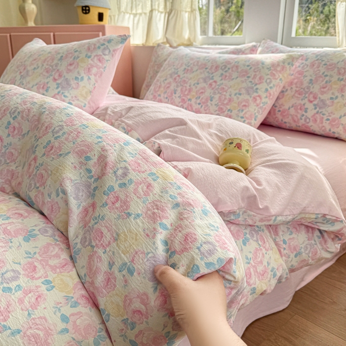 91家纺网 家纺一手货源 找家纺 艾特你 2025新款云感针织双层纱四件套 晚香玉